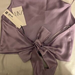 Zara Purple Satin Top with Bow